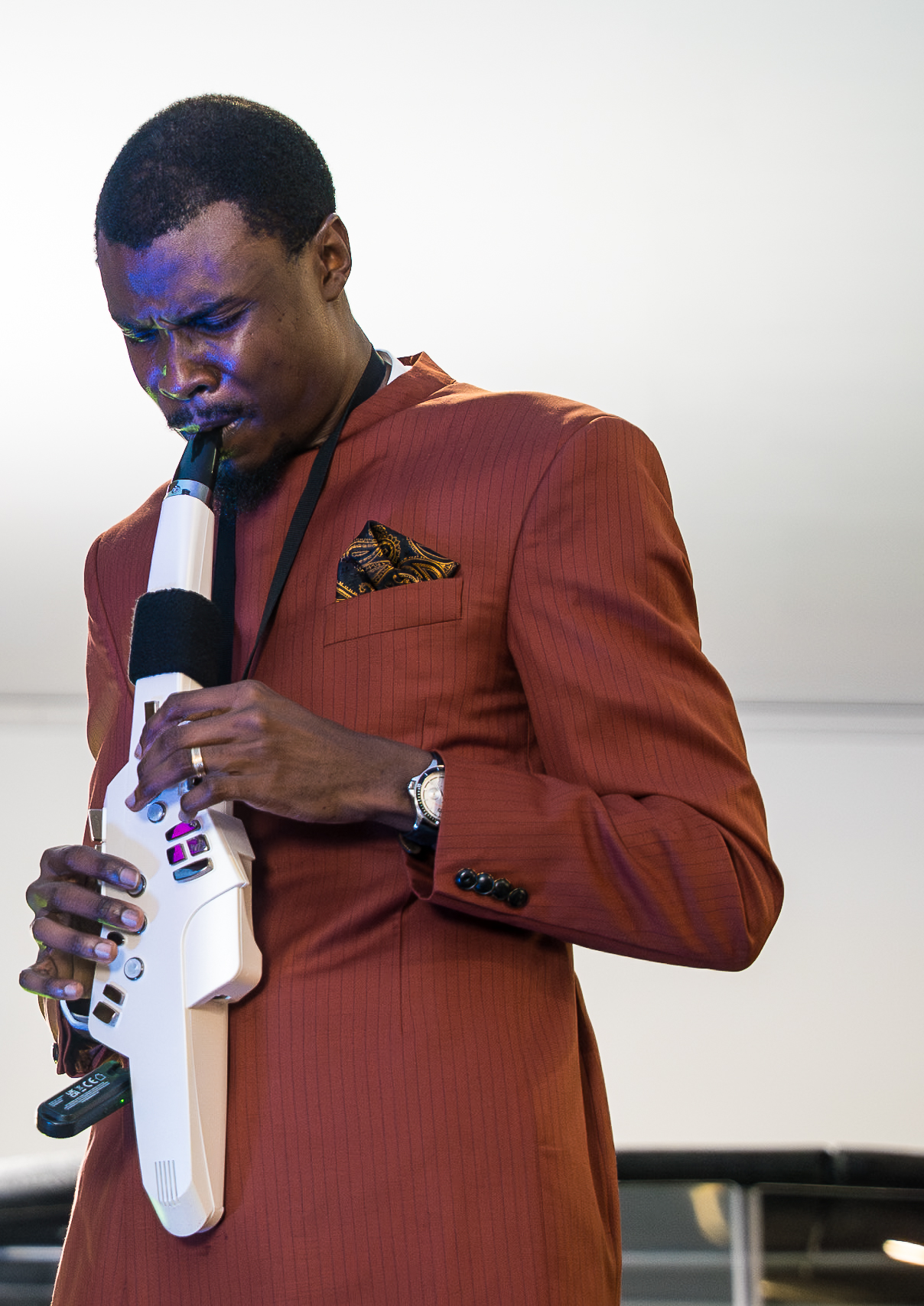 Musician playing a wind instrument during worship