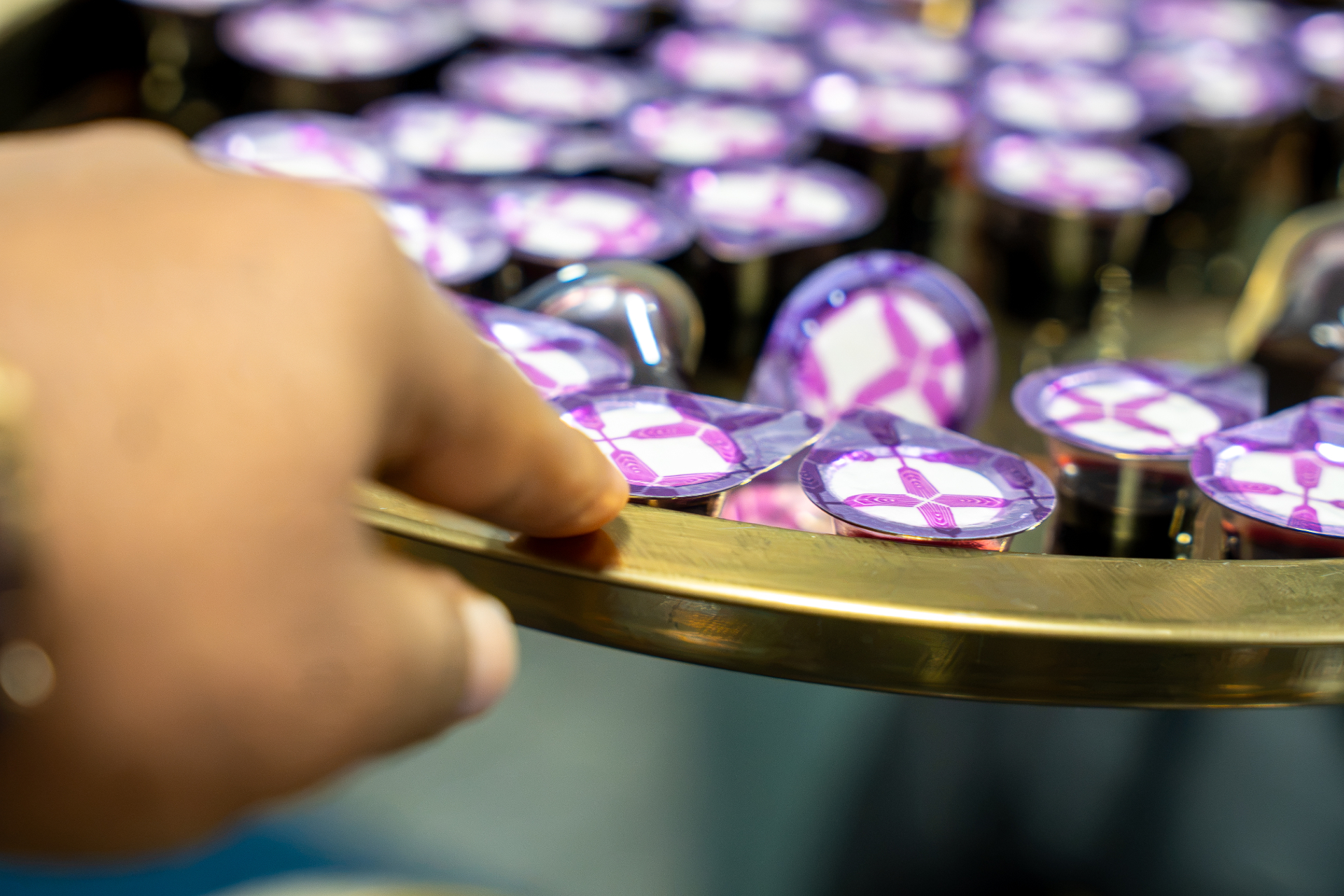 Communion elements prepared on a tray before service
